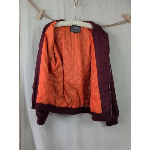 Brooklyn Cloth Mens Bomber Jacket Burgundy Maroon Quilted Orange Lining Large - Picture 11 of 16